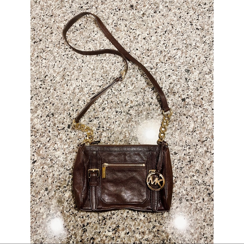 Michael Kors brown leather crossbody w goldaccents
